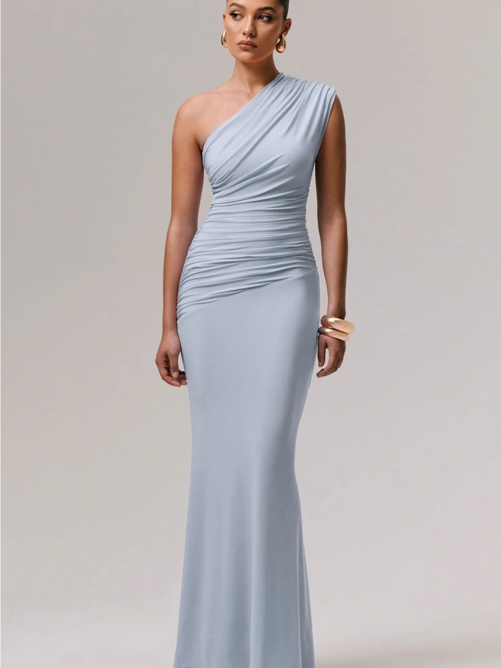 Elegant One-Shoulder Light Blue Evening Gown - Picture 3 of 4